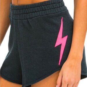 NWT Aviator Nation BOLT STITCH LOUNGER SHORT - CHARCOAL // NEON PINK size small